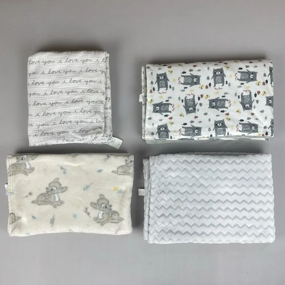 Lot of 4 Baby Blankets Cloud Island Plush/Cotton Disney Baby Bambi Boritar Bear